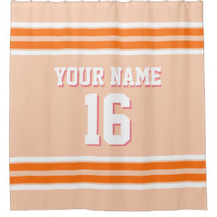 Pumpkin Orange White Stripes Sports Jersey Duschvorhang