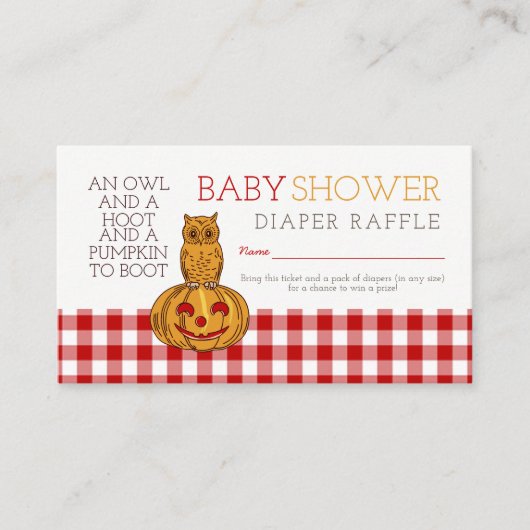Pumpkin Owl & Gingham Baby Diaper Raffle Ticket Begleitkarte (Vorderseite)