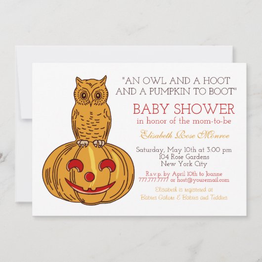 Pumpkin Owl & Gingham Baby Dusche Einladung (Vorderseite)