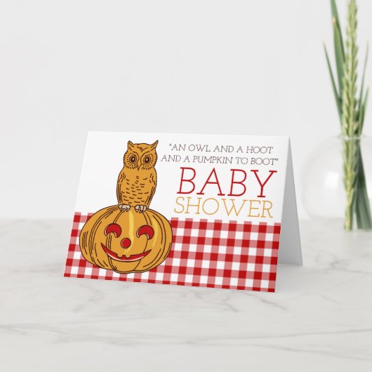 Pumpkin Owl & Gingham Baby Dusche Einladung (Vorderseite)