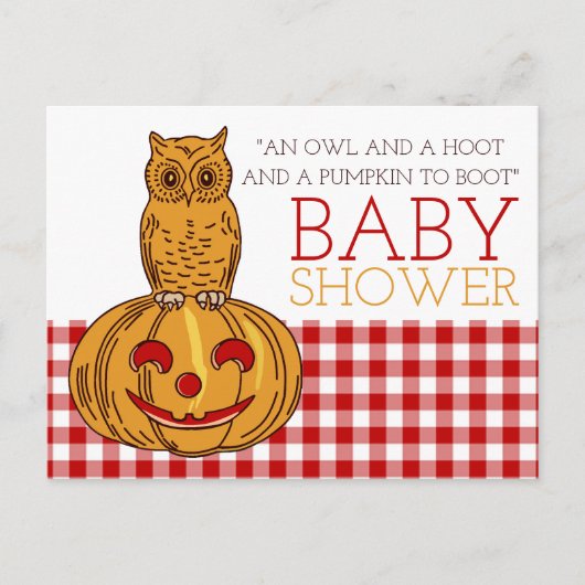 Pumpkin Owl & Gingham Baby Dusche Einladung (Vorderseite)