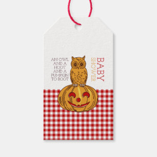 Pumpkin Owl & Gingham Baby Dusche Geschenkanhänger