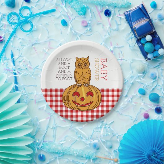 Pumpkin Owl & Gingham Baby Dusche Pappteller (Party)