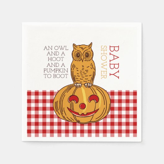 Pumpkin Owl & Gingham Baby Dusche Serviette (Vorderseite)
