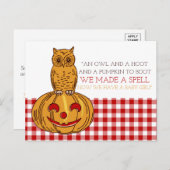 Pumpkin Owl & Gingham Baby Girl Ankündigung (Vorne/Hinten)