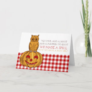 Pumpkin Owl & Gingham Baby Girl Ankündigung