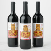 Pumpkin Owl & Gingham Es ist eine Baby Boy Ankündi Weinetikett (Flaschen)