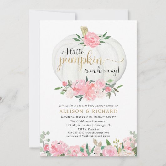 Pumpkin Paare Babydusche, rosa Gold elegant Einladung (Vorderseite)