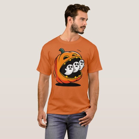Pumpkin PacMan Eating Ghosts T-Shirt (Vorne ganz)