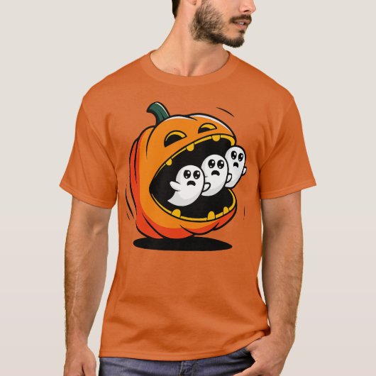 Pumpkin PacMan Eating Ghosts T-Shirt (Vorderseite)