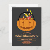 Pumpkin Pail Candy Gray Virtual Halloween-Party Einladungspostkarte (Vorne/Hinten)