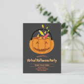 Pumpkin Pail Candy Gray Virtual Halloween-Party Einladungspostkarte (Stehend Vorderseite)