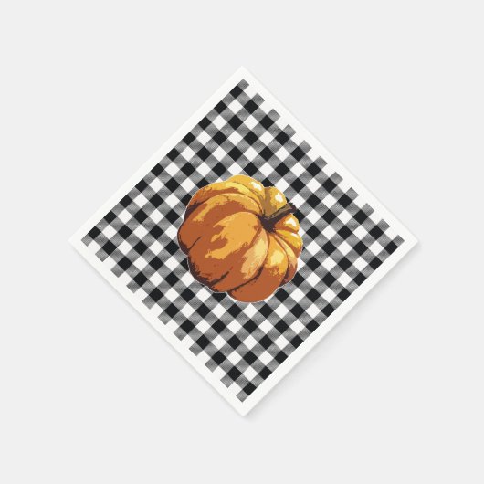 Pumpkin Painting Black Karo Gingham Pattern Serviette (Ecke)