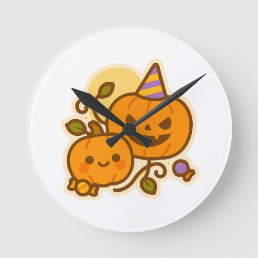 Pumpkin Pals - Kawaii Halloween Runde Wanduhr (Vorderseite)