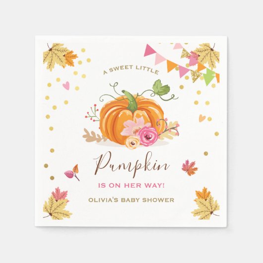 Pumpkin Paper Napkin Fall Babydusche Girl Pink Serviette (Vorderseite)