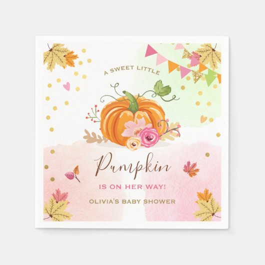 Pumpkin Paper Napkin Fall Babydusche Girl Pink Serviette (Vorderseite)
