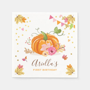 Pumpkin Paper Napkin Fall Birthday Girl Pink Gold Serviette