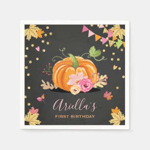 Pumpkin Paper Napkin Fall Birthday Girl Pink Gold Serviette