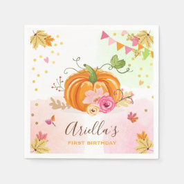 Pumpkin Paper Napkin Fall Birthday Girl Pink Gold Serviette