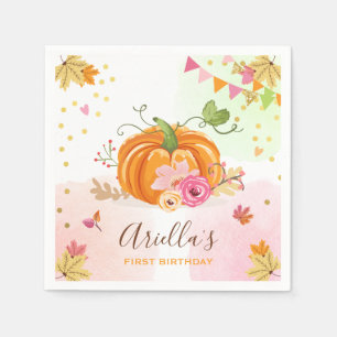 Pumpkin Paper Napkin Fall Birthday Girl Pink Gold Serviette