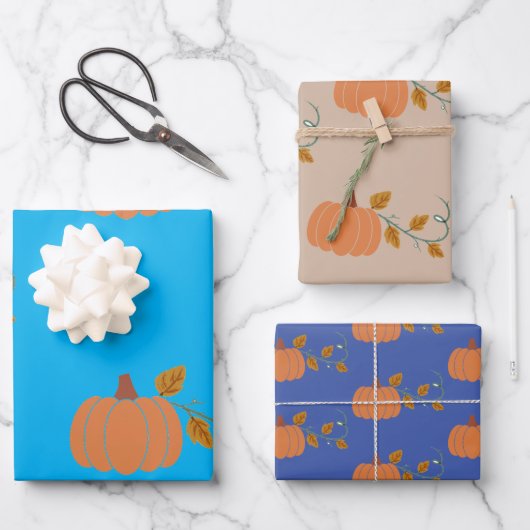 Pumpkin Papers Wrapping Paper Flat Sheet Set von 3 Geschenkpapier Set (Vorderseite)
