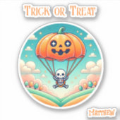 Pumpkin Parachute Skeleton Halloween-Brauch Aufkleber (Vorderseite)