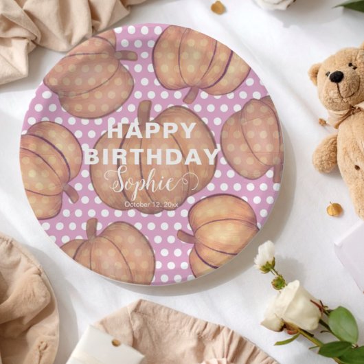 Pumpkin Party Pink & Orange Birthday Pappteller