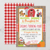 Pumpkin Patch Bauer Boys Red Gingham Birthday Einladung (Vorne/Hinten)