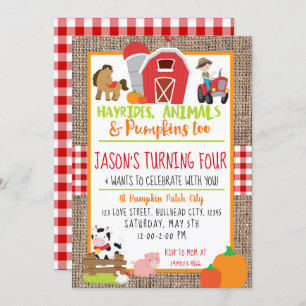 Pumpkin Patch Bauer Boys Red Gingham Birthday Einladung