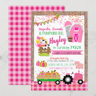 Pumpkin Patch Bauer Girls Pink Geburtstag Einladung