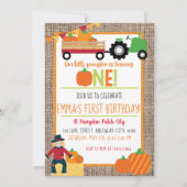 Pumpkin Patch Bauer Red Gingham 1. Geburtstag Einladung (Vorderseite)