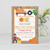 Pumpkin Patch Bauer Red Gingham 1. Geburtstag Einladung (Stehend Vorderseite)