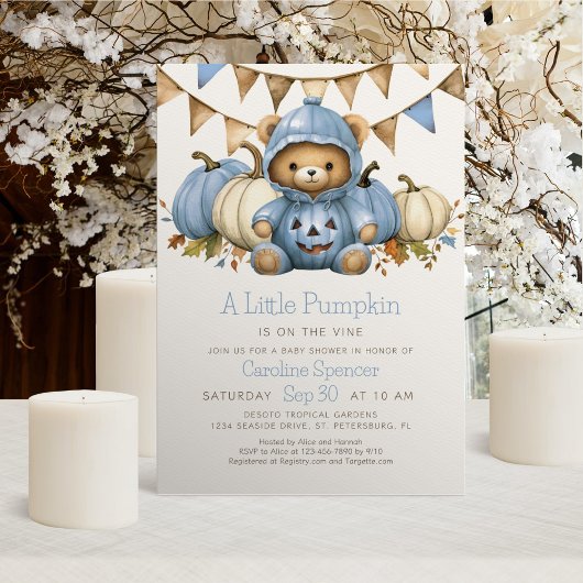 Pumpkin Patch Bear Baby Shower Einladung