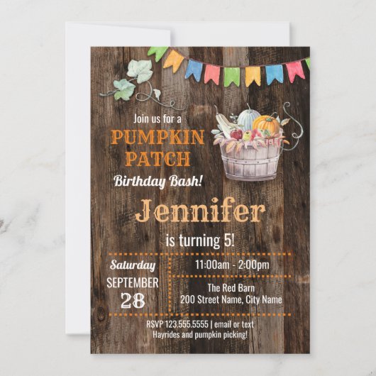 Pumpkin Patch Birthday Bash Einladung (Vorderseite)