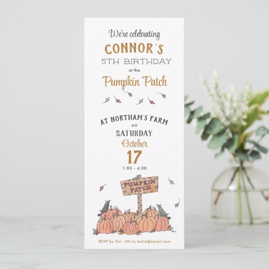 Pumpkin Patch Birthday Einladung (Stehend Vorderseite)