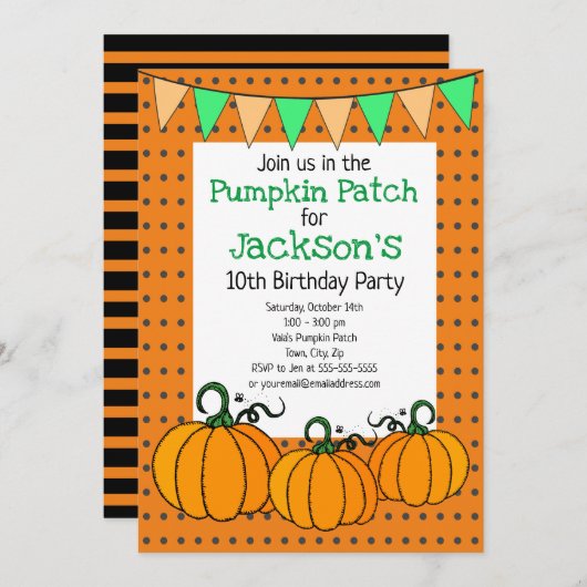 Pumpkin Patch Birthday Party Einladung (Vorne/Hinten)