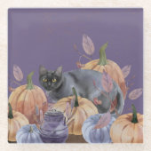 Pumpkin Patch Black Cat Glass Untersetzer (Vorderseite)