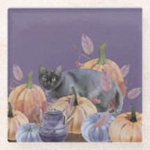 Pumpkin Patch Black Cat Glass Untersetzer