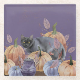 Pumpkin Patch Black Cat Glass Untersetzer