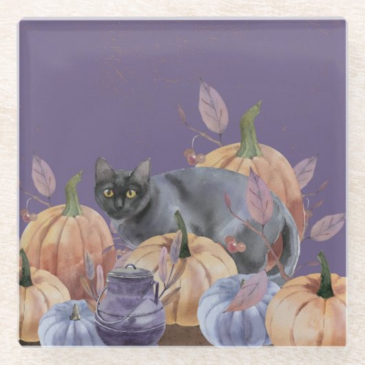 Pumpkin Patch Black Cat Glass Untersetzer (Vorderseite)