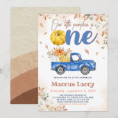 Pumpkin Patch Boy 1st Birthday Blue Truck Einladung (Vorne/Hinten)