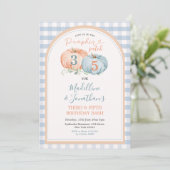 Pumpkin Patch Brother & Sister Autumn Birthday Einladung (Stehend Vorderseite)