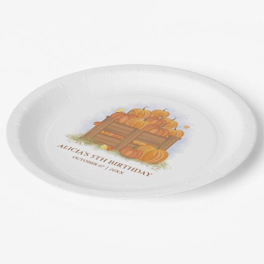 Pumpkin Patch Butterfly Herbstlaubs Geburtstag Pappteller (Schrägansicht)