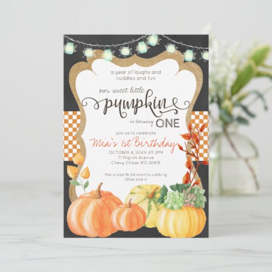 Pumpkin Patch Erstgeburtstag Einladung (Stehend Vorderseite)