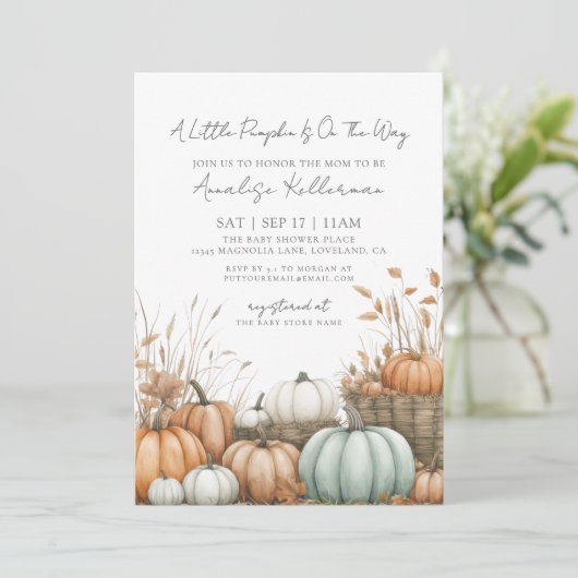 Pumpkin Patch Fall Baby Dusche Einladung (Stehend Vorderseite)