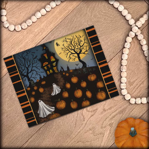 Pumpkin Patch Ghosts Haunting Halloween Postcard Postkarte
