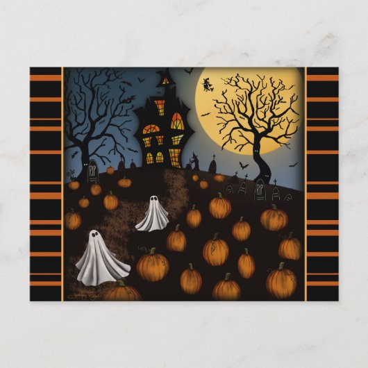 Pumpkin Patch Ghosts Haunting Halloween Postcard Postkarte (Vorderseite)