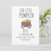 Pumpkin Patch Halloween Pumpkins Wagon drehen zwei Einladung (Stehend Vorderseite)