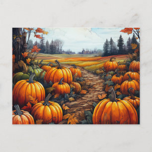 Pumpkin Patch Herbst Blätter Bäume Halloween Feiertagspostkarte