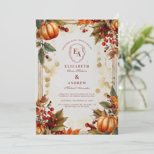 Pumpkin Patch Herbst-Hochzeit Einladung (Stehend Vorderseite)